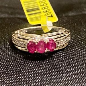 Sterling Silver Ruby Trilogy Ring Sz 7